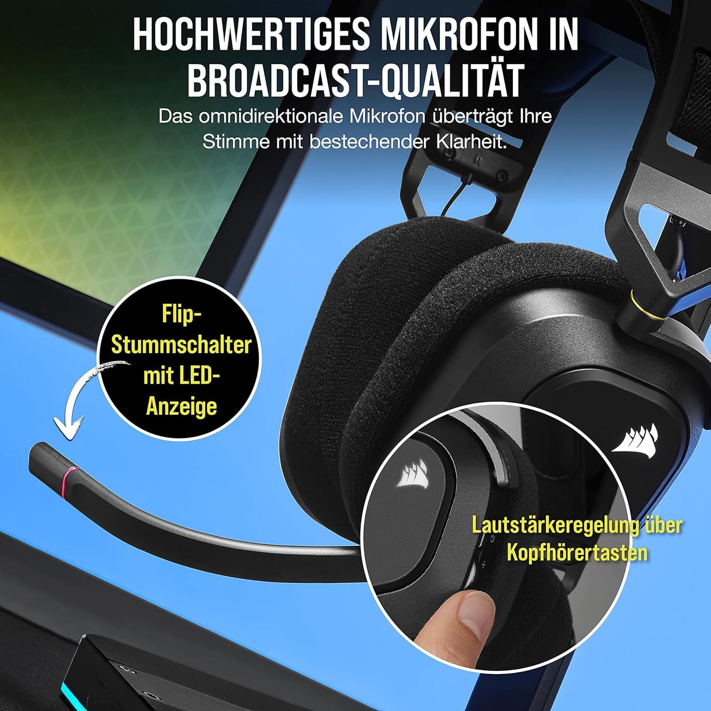 CORSAIR HS80 RGB WIRELESS Multiplattform-Gaming-Headset - Dolby Atmos - Omnidirektionales Mikrofon - iCUE-Kompatibel - PC, Mac, PS5, PS4 - Carbon