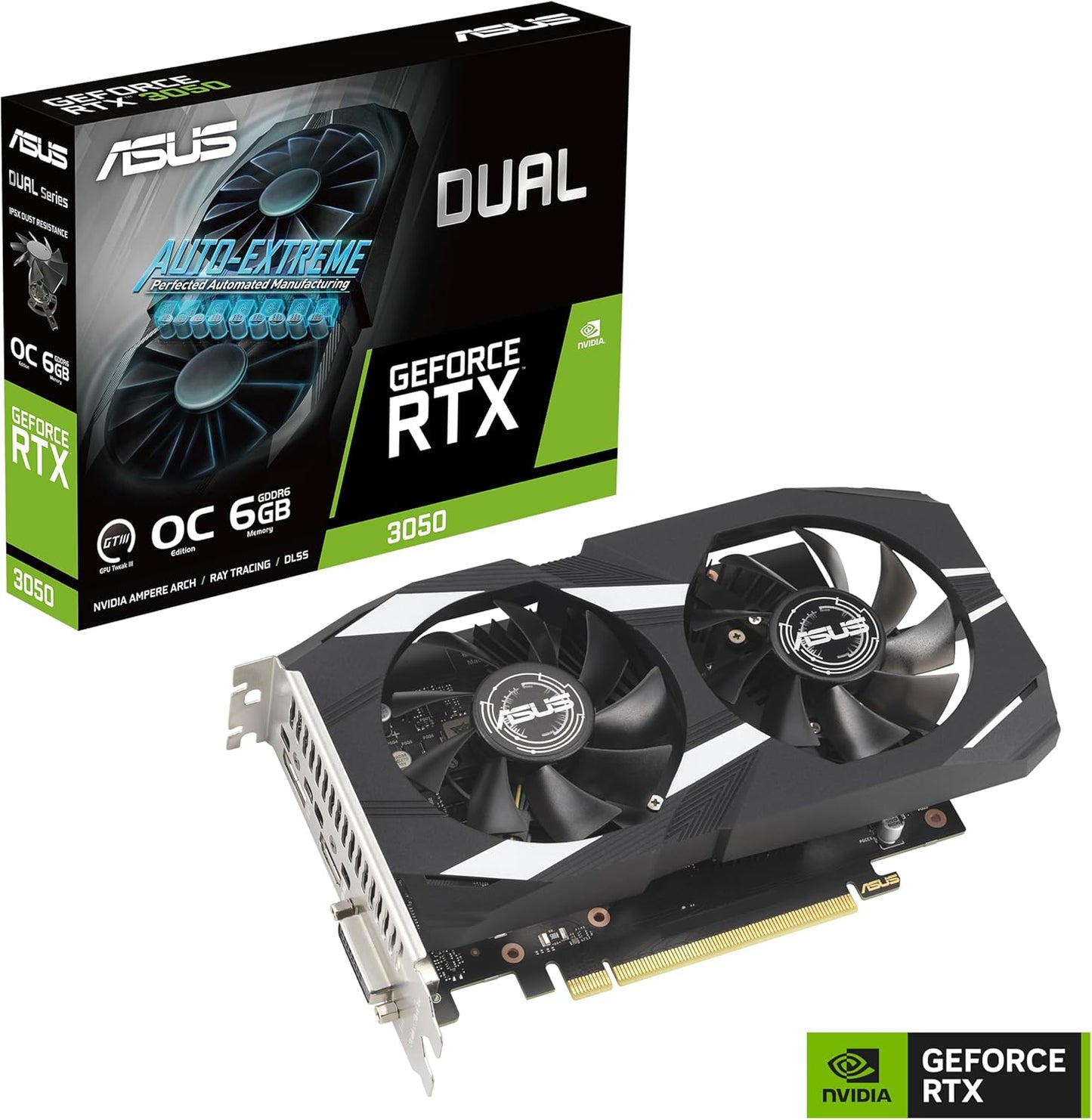 ASUS GeForce RTX 3050 LP BRK OC Edition 6GB GDDR6 (IP5X Staubdicht, Dual Kugellager, Edelstahlhalterung, PCIe 4.0, DLSS 3, HDMI 2.1, DisplayPort 1.4a, DVI-D und mehr)