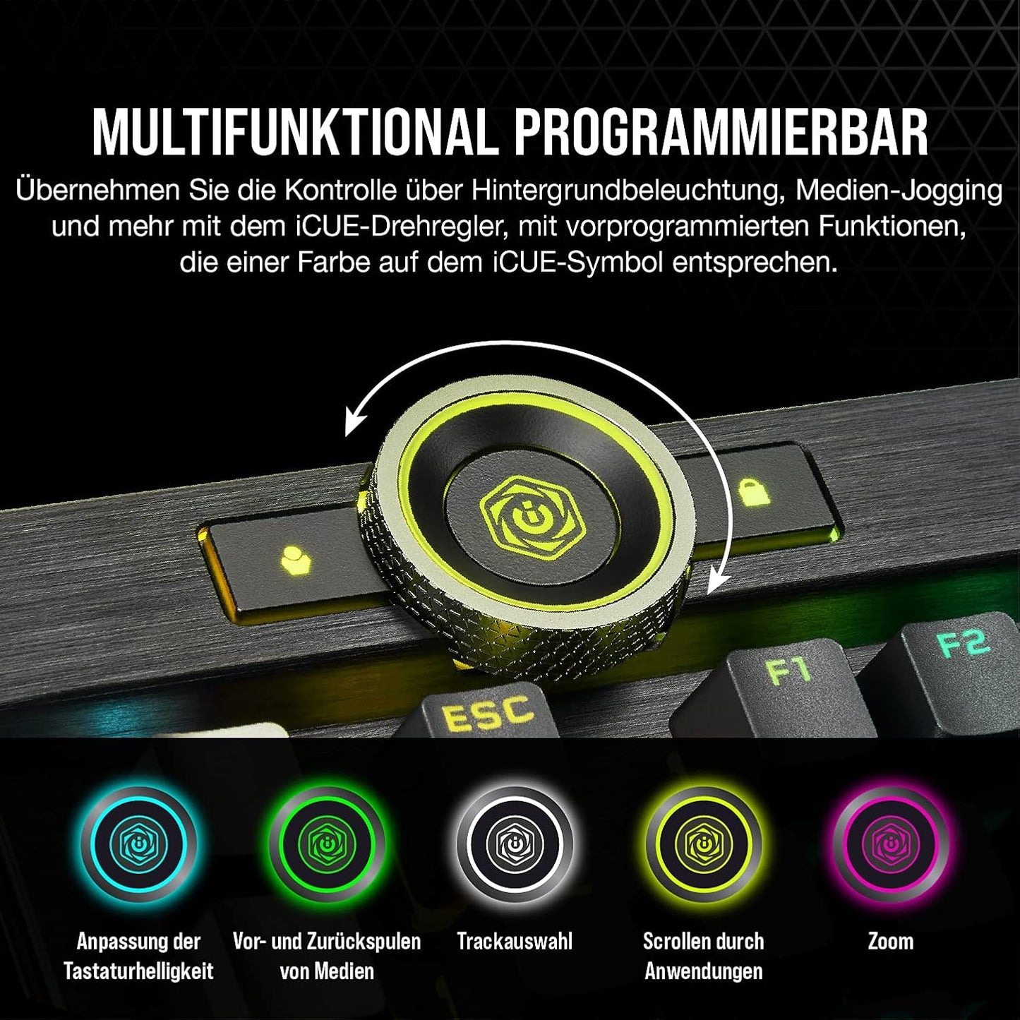 CORSAIR K100 RGB Optisch-Mechanische Kabelgebundene Gaming-Tastatur - OPX Linear-Schalter - PBT Double-Shot Tastenkappen - Elgato Stream Deck & iCUE Kompatibel - PC, Mac, Xbox - QWERTZ DE - Schwarz