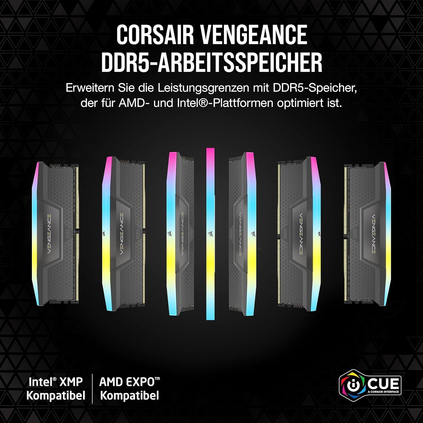 CORSAIR VENGEANCE RGB DDR5 RAM 32GB (2x16GB) 6000MHz CL30-36-36-76 1.40V AMD EXPO Intel XMP 3.0 Desktop-Arbeitsspeicher – Grau (CMH32GX5M2B6000Z30K)