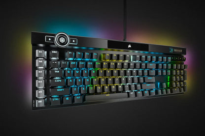 CORSAIR K100 RGB Optisch-Mechanische Kabelgebundene Gaming-Tastatur - OPX Linear-Schalter - PBT Double-Shot Tastenkappen - Elgato Stream Deck & iCUE Kompatibel - PC, Mac, Xbox - QWERTZ DE - Schwarz
