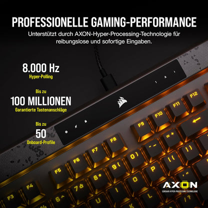 CORSAIR K70 MAX RGB Magnetisch-Mechanische Kabelgebundene Gaming-Tastatur - MGX Einstellbare Schalter, SOCD und Rapid Trigger, PBT Double-Shot-Tastenkappen, Schalldämpfung, 8000Hz, QWERTZ DE - Grau