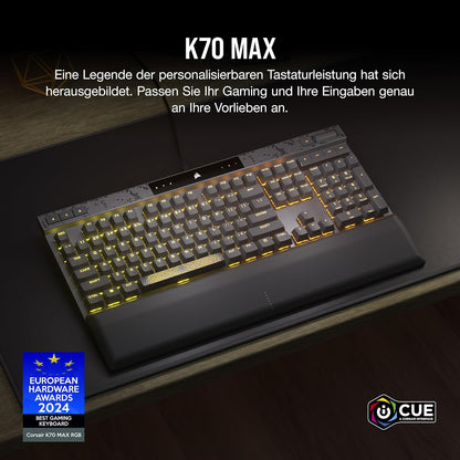 CORSAIR K70 MAX RGB Magnetisch-Mechanische Kabelgebundene Gaming-Tastatur - MGX Einstellbare Schalter, SOCD und Rapid Trigger, PBT Double-Shot-Tastenkappen, Schalldämpfung, 8000Hz, QWERTZ DE - Grau