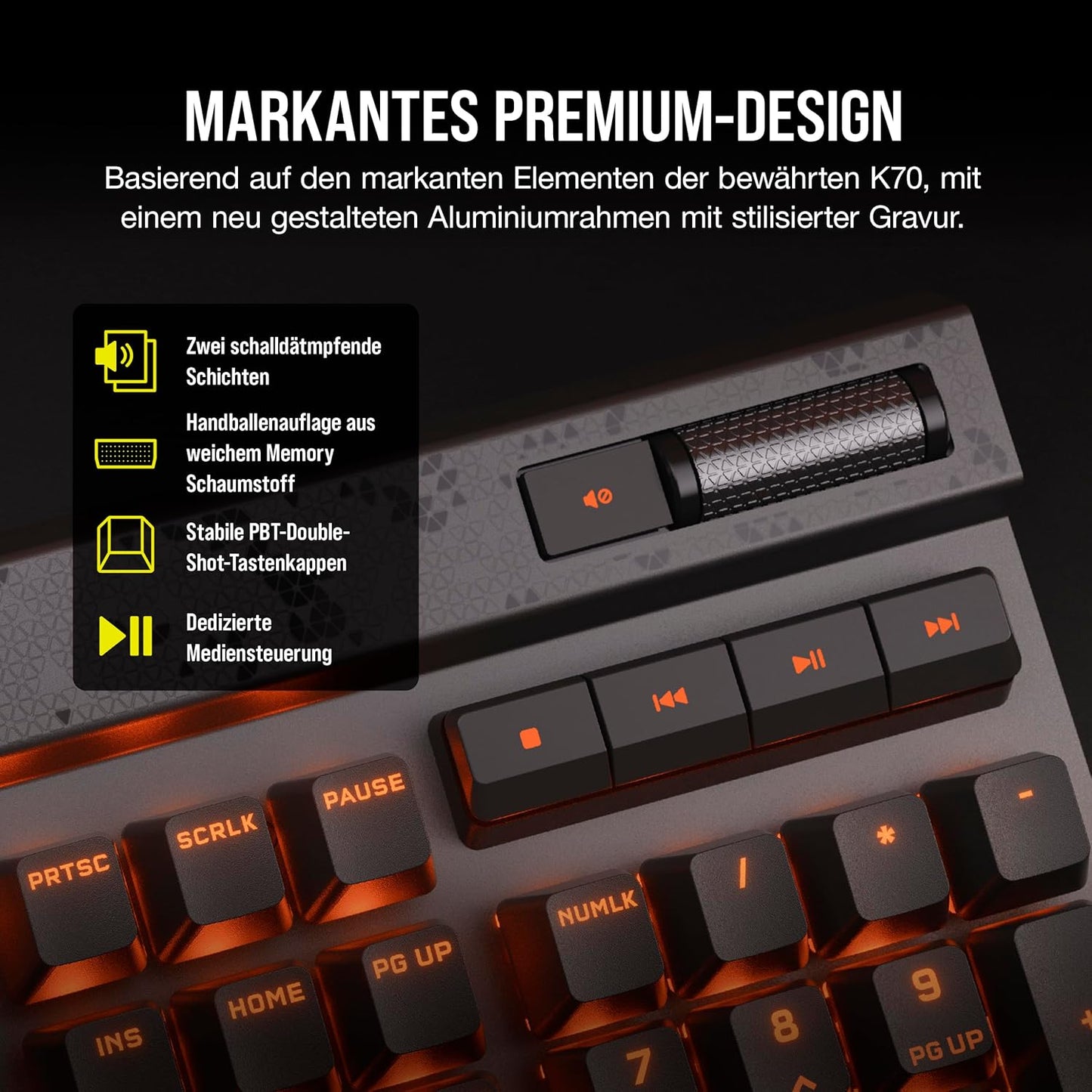CORSAIR K70 MAX RGB Magnetisch-Mechanische Kabelgebundene Gaming-Tastatur - MGX Einstellbare Schalter, SOCD und Rapid Trigger, PBT Double-Shot-Tastenkappen, Schalldämpfung, 8000Hz, QWERTZ DE - Grau
