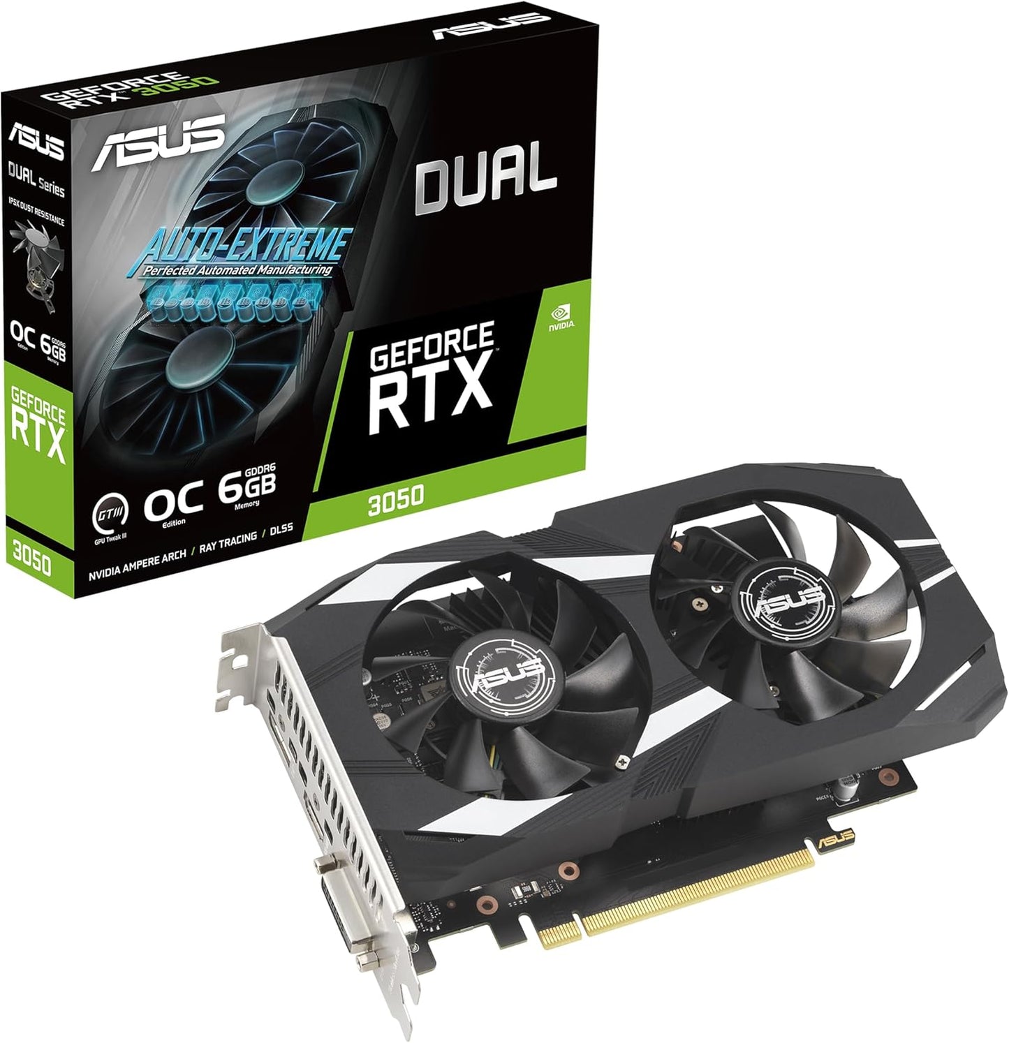 ASUS GeForce RTX 3050 LP BRK OC Edition 6GB GDDR6 (IP5X Staubdicht, Dual Kugellager, Edelstahlhalterung, PCIe 4.0, DLSS 3, HDMI 2.1, DisplayPort 1.4a, DVI-D und mehr)