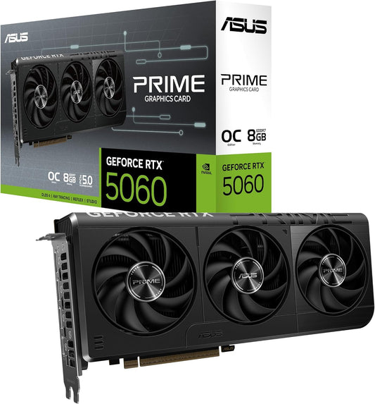 ASUS Prime GeForce RTX 5060 8GB GDDR7 OC Edition Gaming Grafikkarte (Nvidia GeForce RTX5060 DLSS 4, 2,5-Slot Design, PCIe 5.0, 3X DisplayPort 2.1b, 1x HDMI 2.1b, PRIME-RTX5060-O8G)