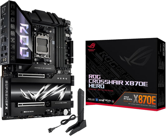 ASUS ROG CROSSHAIR X870E HERO Mainboard Sockel AM5 (AMD, X870E, ATX, Advanced AI PC-ready, 18+2+2 Power Stages, Dynamic OC Switcher, Core Flex, DDR5, Wi-Fi 7, M.2, PCIe 5.0)
