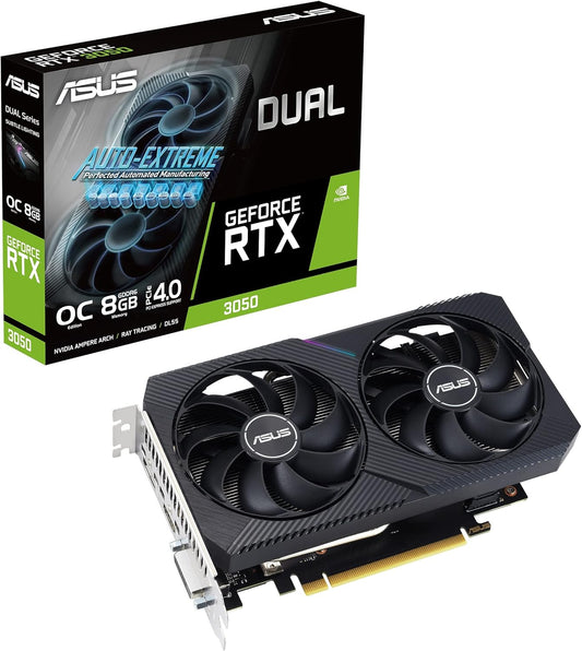ASUS Dual GeForce RTX 3050 V2 OC Edition 8GB GDDR6 Gaming Grafikkarte (Nvidia RTX3050 V2, PCIe 4.0, HDMI 2.1, DisplayPort 1.4a, DUAL-RTX3050-O8G-V2)