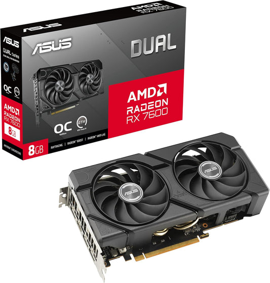 ASUS Dual Radeon RX 7600 EVO OC Edition 8GB GDDR6 Gaming Grafikkarte (AMD Radeon RX7600, PCIe 4.0, 1x HDMI 2.1, 3X DisplayPort 1.4a, DUAL-RX7600-O8G-EVO)