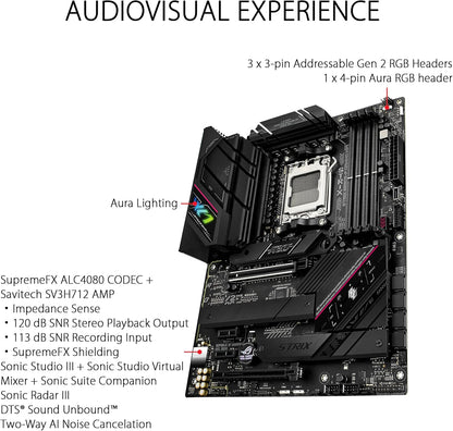 ASUS ROG STRIX B650E-F GAMING WIFI Mainboard Sockel AMD AM5 (Ryzen 7000, ATX, DDR5 Speicher, 12+2 Power Stages, USB 3.2 Gen 2x2 Typ-C, PCIe 5.0, Q-Release, WiFi 6E, Aura Sync)