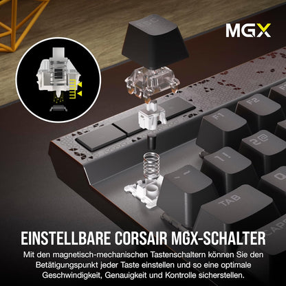 CORSAIR K70 MAX RGB Magnetisch-Mechanische Kabelgebundene Gaming-Tastatur - MGX Einstellbare Schalter, SOCD und Rapid Trigger, PBT Double-Shot-Tastenkappen, Schalldämpfung, 8000Hz, QWERTZ DE - Grau