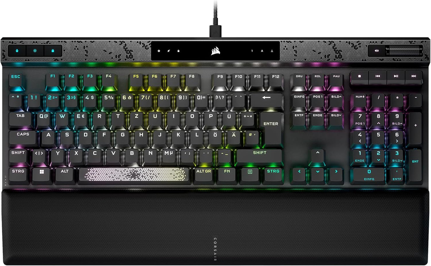 CORSAIR K70 MAX RGB Magnetisch-Mechanische Kabelgebundene Gaming-Tastatur - MGX Einstellbare Schalter, SOCD und Rapid Trigger, PBT Double-Shot-Tastenkappen, Schalldämpfung, 8000Hz, QWERTZ DE - Grau