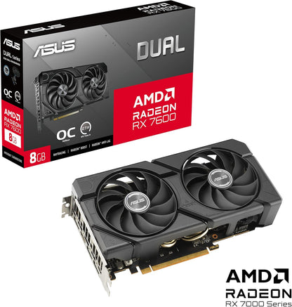 ASUS Dual Radeon RX 7600 EVO OC Edition 8GB GDDR6 Gaming Grafikkarte (AMD Radeon RX7600, PCIe 4.0, 1x HDMI 2.1, 3X DisplayPort 1.4a, DUAL-RX7600-O8G-EVO)