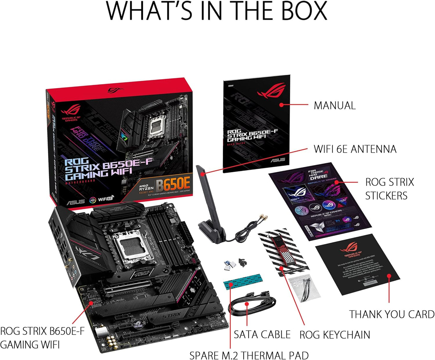 ASUS ROG STRIX B650E-F GAMING WIFI Mainboard Sockel AMD AM5 (Ryzen 7000, ATX, DDR5 Speicher, 12+2 Power Stages, USB 3.2 Gen 2x2 Typ-C, PCIe 5.0, Q-Release, WiFi 6E, Aura Sync)