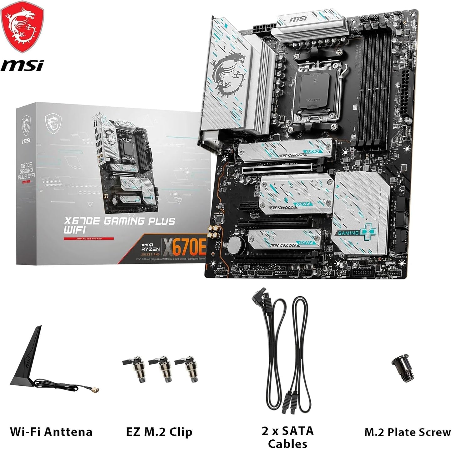 MSI X670E Gaming Plus WiFi Mainboard, ATX - Unterstützt AMD Ryzen 7000 Prozessoren, AM5-14 Duet Rail 80A SPS, DDR5 7800 MHz/OC, PCIe 5.0 x16, M.2 Gen5, 2.5G LAN, Wi-Fi 6E