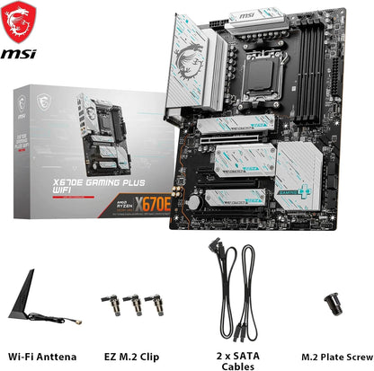 MSI X670E Gaming Plus WiFi Mainboard, ATX - Unterstützt AMD Ryzen 7000 Prozessoren, AM5-14 Duet Rail 80A SPS, DDR5 7800 MHz/OC, PCIe 5.0 x16, M.2 Gen5, 2.5G LAN, Wi-Fi 6E