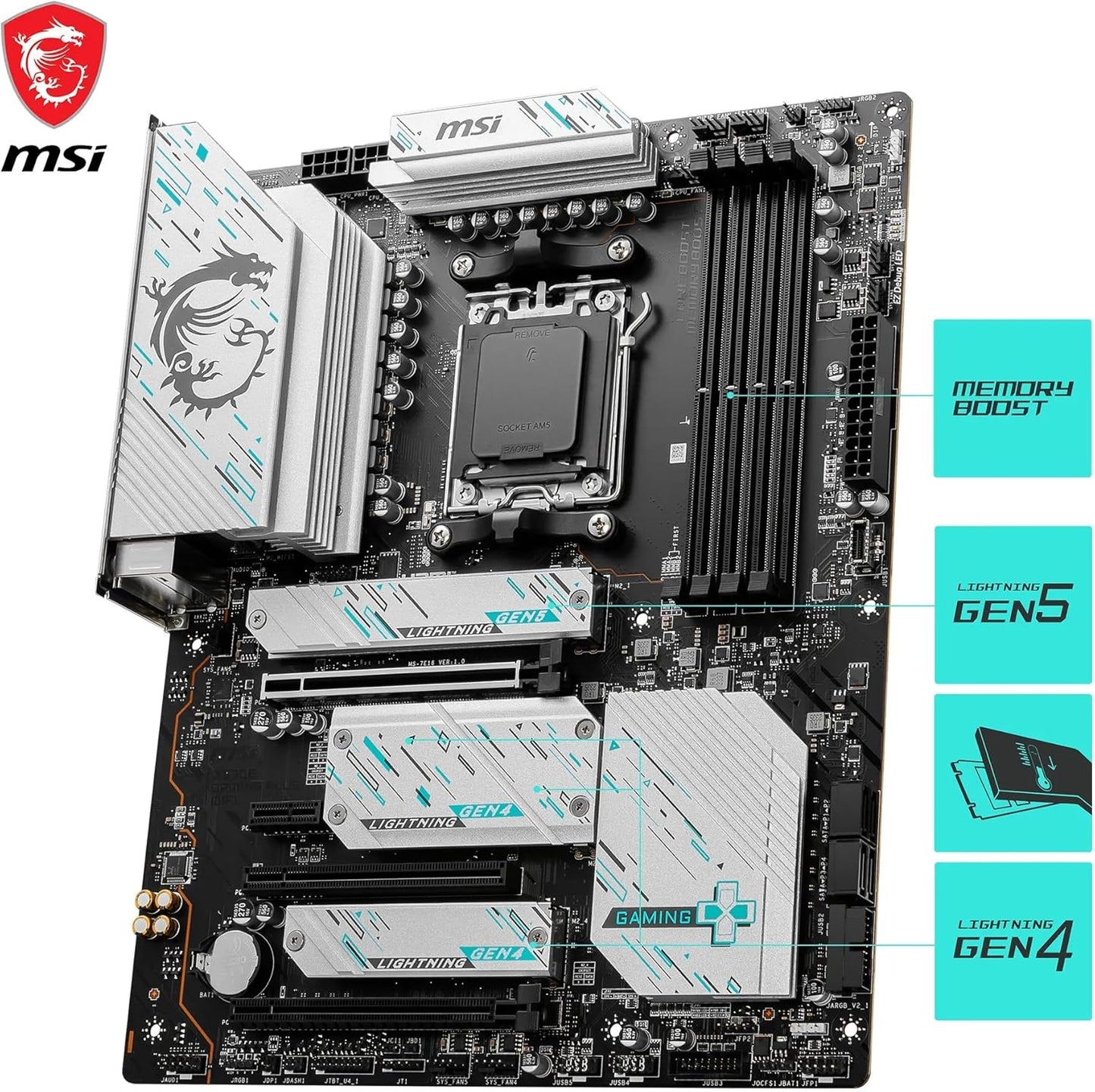 MSI X670E Gaming Plus WiFi Mainboard, ATX - Unterstützt AMD Ryzen 7000 Prozessoren, AM5-14 Duet Rail 80A SPS, DDR5 7800 MHz/OC, PCIe 5.0 x16, M.2 Gen5, 2.5G LAN, Wi-Fi 6E