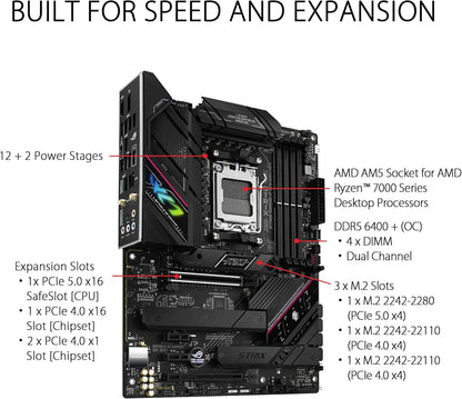 ASUS ROG STRIX B650E-F GAMING WIFI Mainboard Sockel AMD AM5 (Ryzen 7000, ATX, DDR5 Speicher, 12+2 Power Stages, USB 3.2 Gen 2x2 Typ-C, PCIe 5.0, Q-Release, WiFi 6E, Aura Sync)