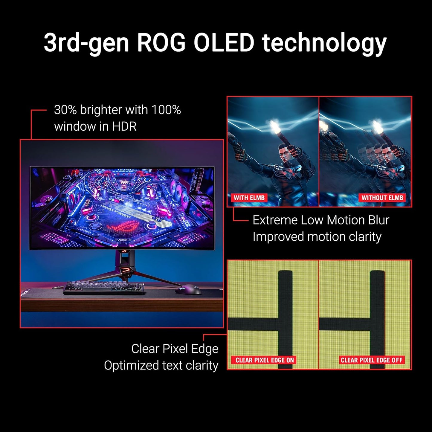 ASUS ROG Swift OLED PG39WCDM - 39 Zoll UWQHD Curved Gaming Monitor - 240 Hz, 0.03ms GtG, G-Sync, FreeSync, AdaptiveSync, 10-bit, DisplayHDR 400 - KVM, 21:9, 3440x1440, DP 1.4, HDMI 2.1, 90W USB-C, USB