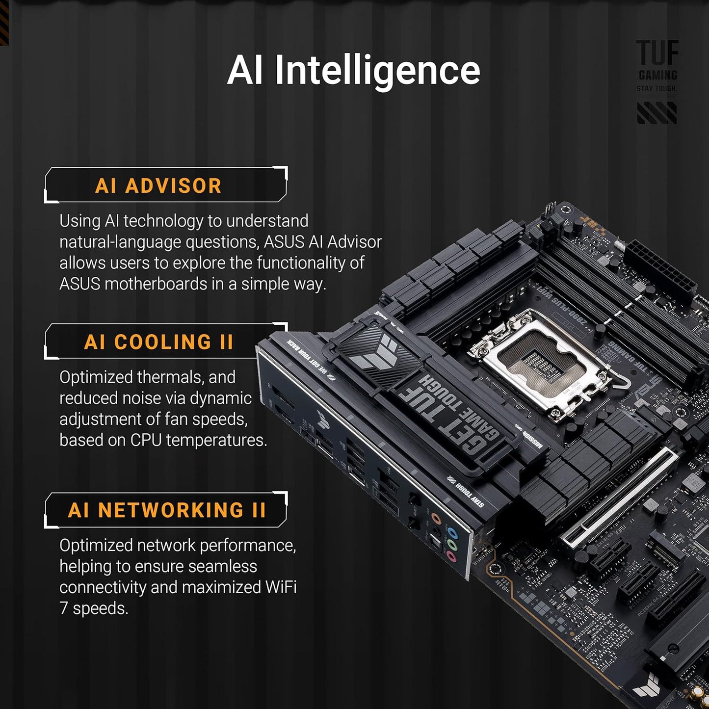 ASUS TUF Gaming Z890-PLUS WiFi Mainboard Sockel Intel LGA 1851 (ATX, PCIe 5.0, DDR5, DisplayPort, HDMI, Thunderbolt 4, 4X M.2, WiFi 7, Q-Release, Aura Sync)