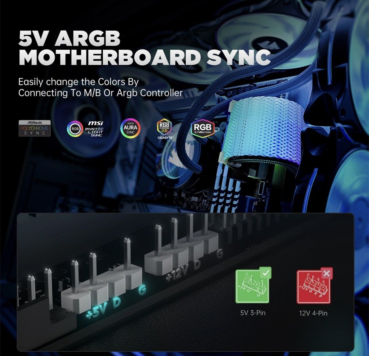 24-Pin Waved RGB Kabel  ARGB Stromkabel mit Wellen-Effekt ASUS MSI AORUS ARGB