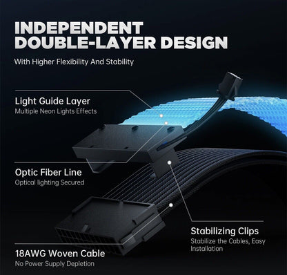 24-Pin Waved RGB Kabel  ARGB Stromkabel mit Wellen-Effekt ASUS MSI AORUS ARGB
