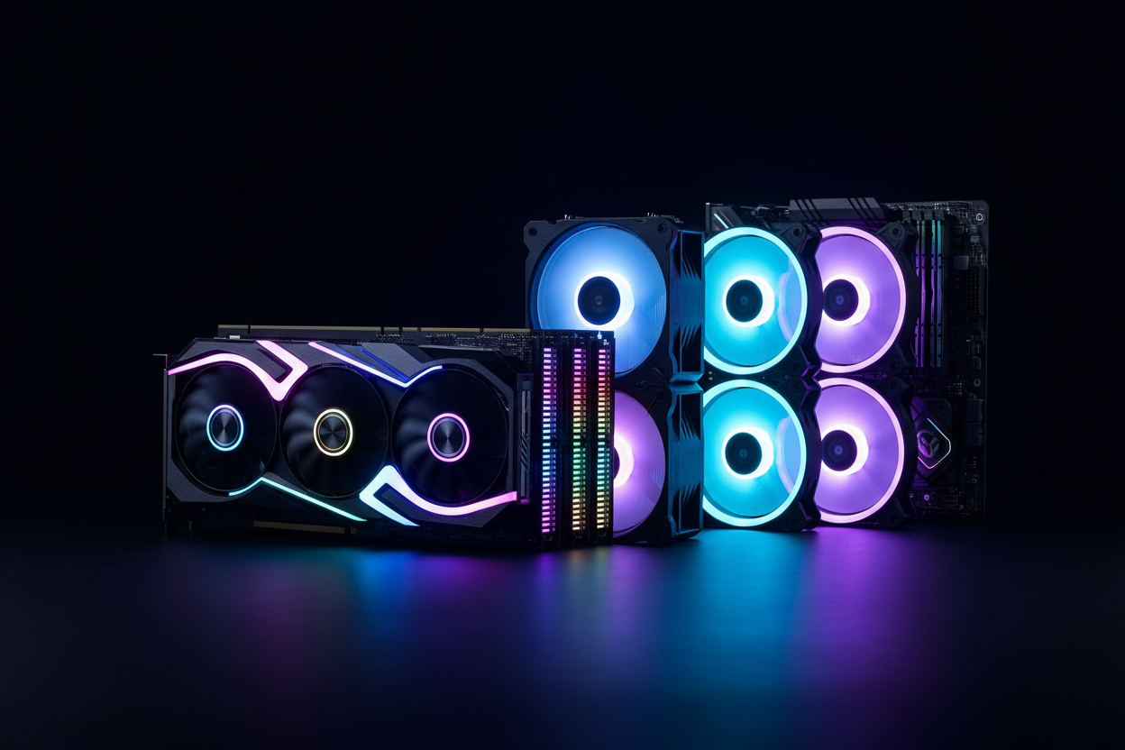 grafikkarte viele komponenete mit rgb nebeneinnader 